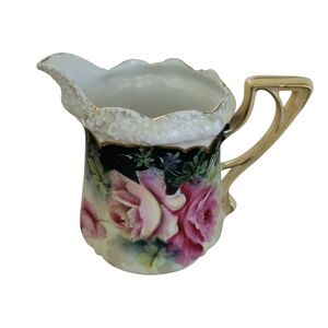 R S Germany Prussia Hand Painted Floral Creamer Gold Accents